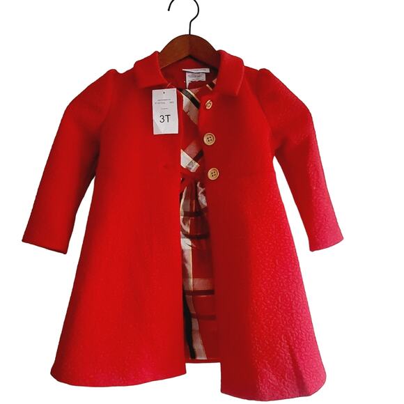 3T New Bonnie Jean red coat and plaid dress - Picture 1 of 5
